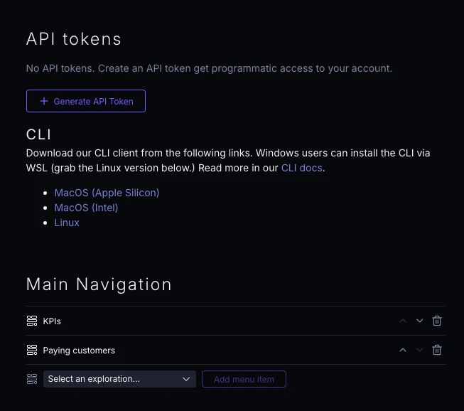 Download CLI from account settings
