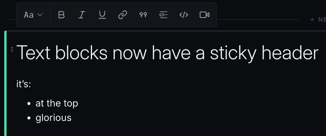 Add sticky toolbar to text blocks