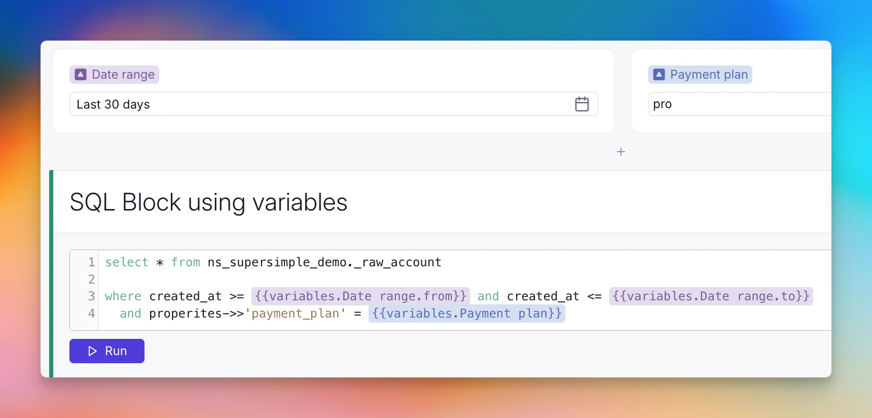 Using date range and payment plan variables in a SQL block
